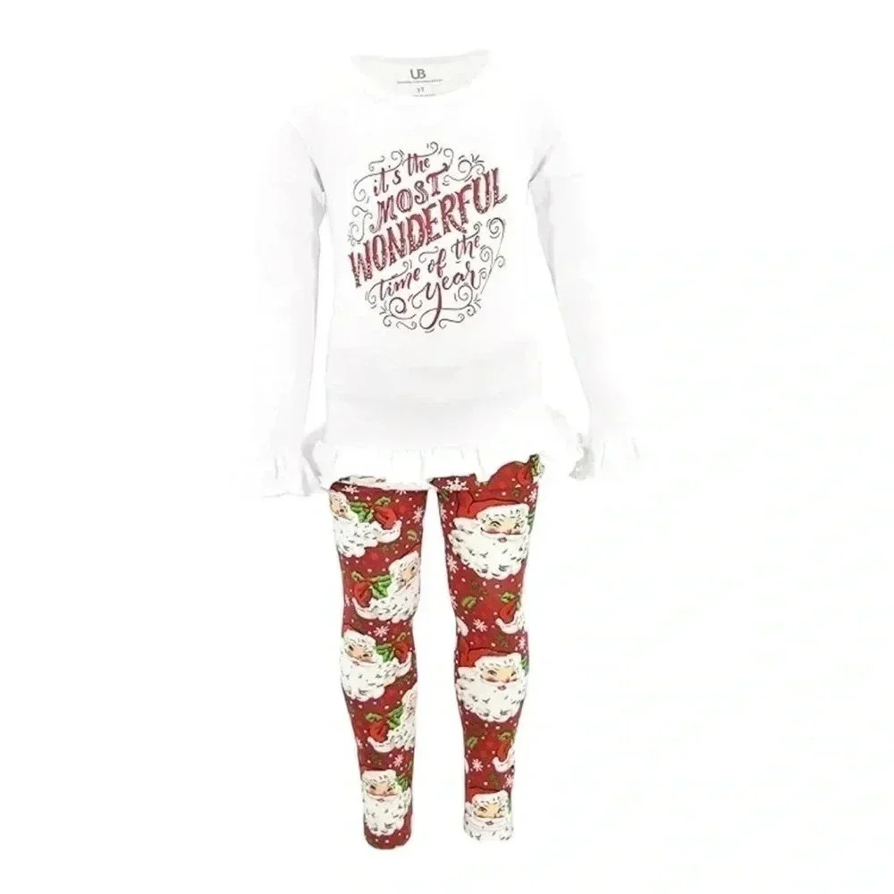 Unique Baby Girls Most Wonderful Time Christmas Legging Set Outfit Size 6